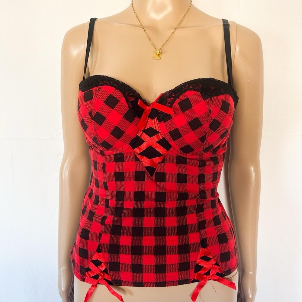 Y2k red and black gingham print bustier size 36B